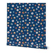 Small Vintage Style Floral, Dark Blue