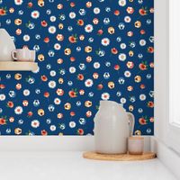 Small Vintage Style Floral, Dark Blue