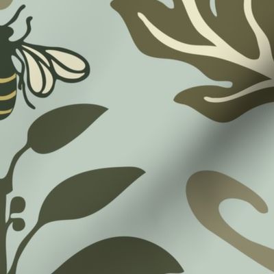 Jum - Art Nouveau - Jumbo - Blue - Honey Bee and Flower