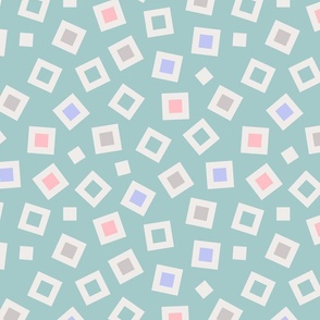 Tinkle Squares Abstract Geometric in Pastel Cottage Colours on Light Teal - LARGE Scale - UnBlink Studio by Jackie Tahara
