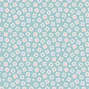 Tinkle Squares Abstract Geometric in Pastel Cottage Colours on Light Teal - SMALL Scale - UnBlink Studio by Jackie Tahara