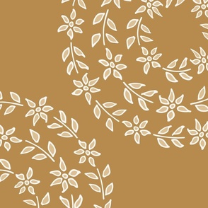 296 $ - Mustard, cream and taupe floral wreath for home decor, wallpaper and bed linen