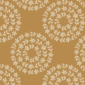 296 - Mustard, cream and taupe floral wreath for home decor, wallpaper and kids apparel