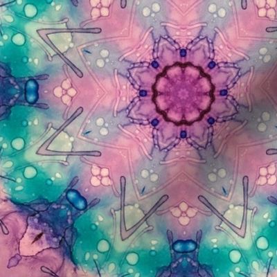 Pink Floral on Seagrass - Alcohol Ink Mandala Design