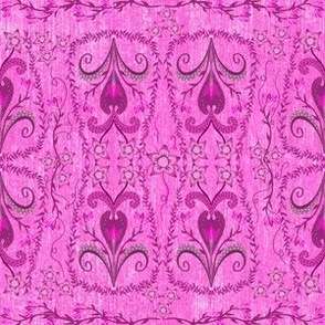 Pink heritage gen z damask on faux linen small directional