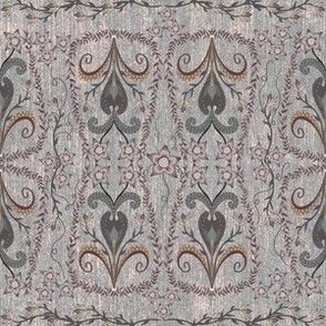 Monochrome greys heritage damask on faux linen