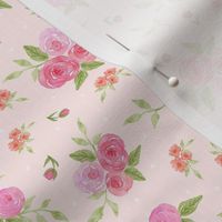 Watercolor Rose Floral Pink Peach Flowers on Light Pink 6in 
