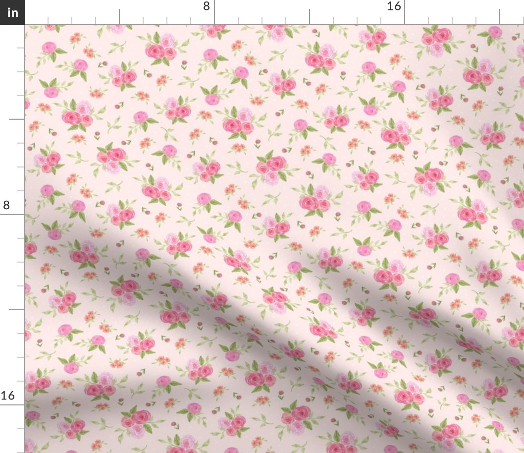 Watercolor Rose Floral Pink Peach Flowers on Light Pink 6in 