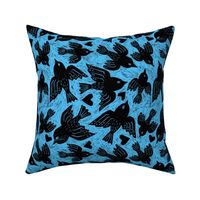 Bird block print blue