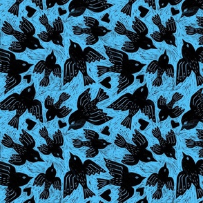 Bird block print blue