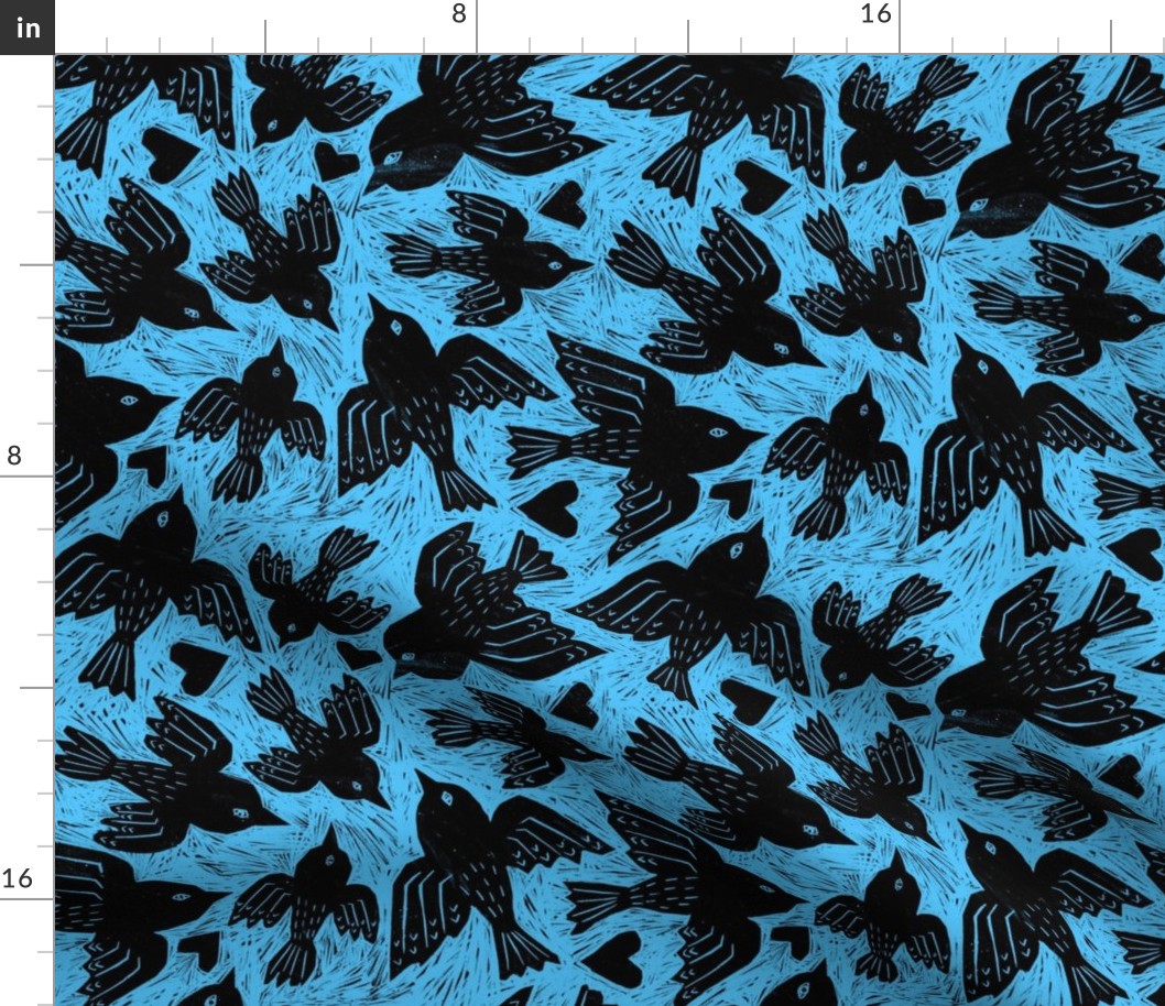 Bird block print blue