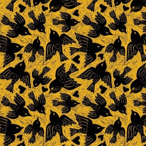 Bird block print yellow