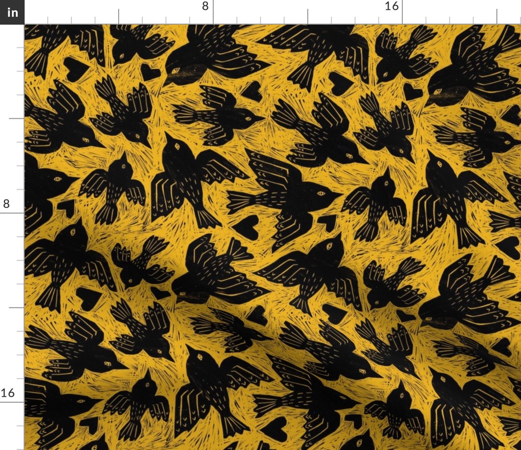 Bird block print yellow