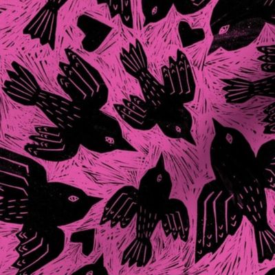 Bird block print pink