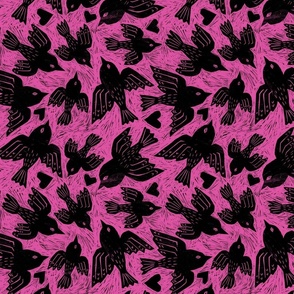 Bird block print pink