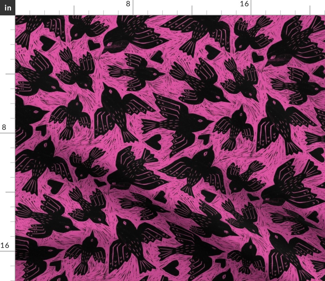 Bird block print pink