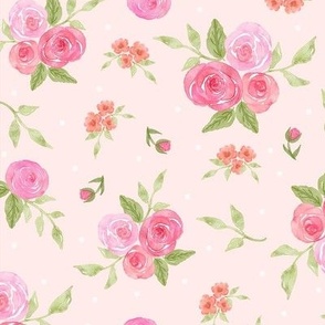 Watercolor Rose Floral Pink Peach Flowers on Peach 12in 