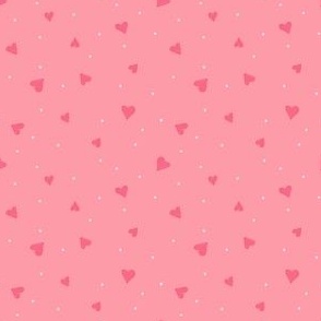 Pink Scattered Watercolour Hearts Ditsy