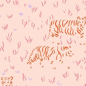 Minimalist tigers - BIG powder pink, magenta, orange