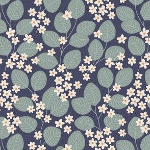 Pattern 0659 - Hand drawn garden flowers, navy