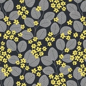 Pattern 0663 - Hand drawn garden flowers, grey, yellow 