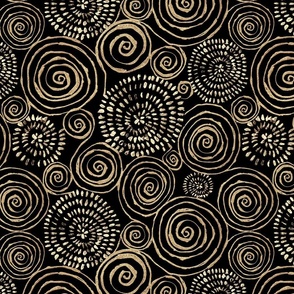 Abstract golden glittering black spirals pattern