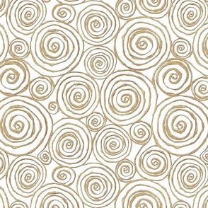 Abstract golden glittering white spirals pattern