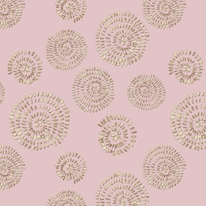 Abstract golden glittering pastel pink spirals pattern
