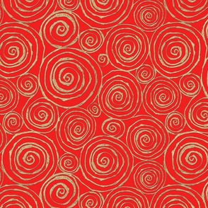 Abstract golden glittering red spirals pattern