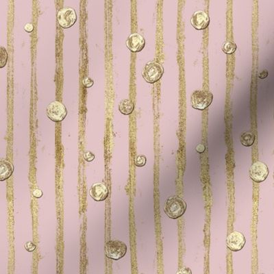 Abstract golden polka dot and stripes pastel pink background