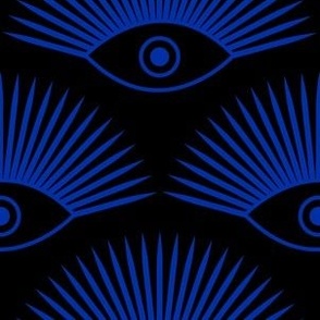 Art Deco Evil Eyes - Cobalt Blue on Black