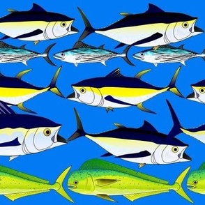 Tunas and Mahi Swimming Strips 5in sea blue