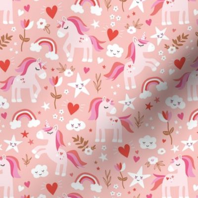 Sweet kawaii unicorns and rainbows stars hearts and flowers kids design vintage palette girls pink red blush valentine palette 