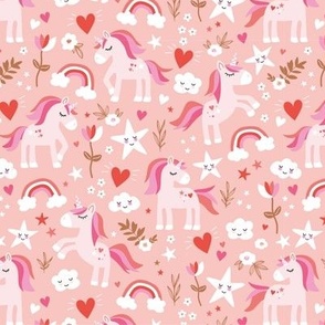 Sweet kawaii unicorns and rainbows stars hearts and flowers kids design vintage palette girls pink red blush valentine palette 