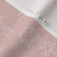 Happy camper island summer vibes boho minimalist surf design white outline on rose blush pink