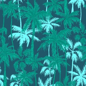 Palm Trees - Teal on navy