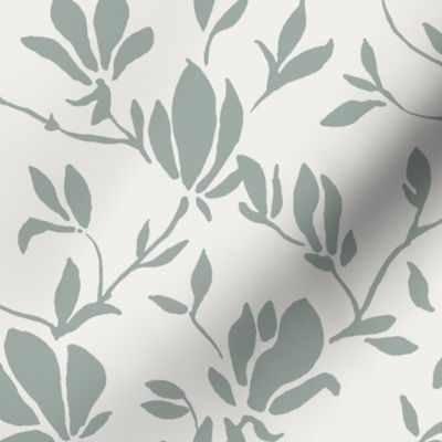 Flora - Large - sage green on greige background