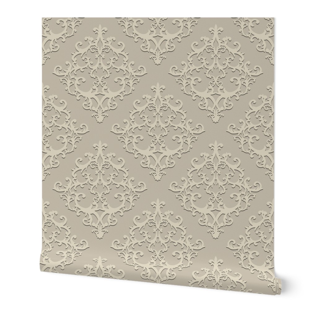 Baroque style damask ornamental beige colored pattern