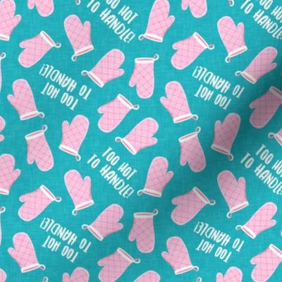 Too Hot To Handle - Oven Mitts - pink on teal - LAD22