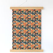 Bauhaus Mid-Century // Normal Scale // Mid-Centuary style // Geometric Shapes Lines // Orange Navy Blue Yellow Background