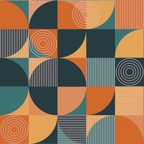 Bauhaus Mid-Century // Normal Scale // Mid-Centuary style // Geometric Shapes Lines // Orange Navy Blue Yellow Background