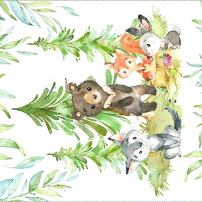 42” x 36” Young Forest Blanket Panel (no words), Woodland Animals Bedding, REQUIRES ONE FULL YARD