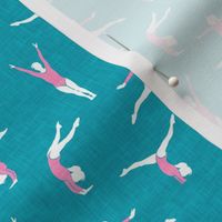 (small scale) Gymnastics - gymnast - pink on teal  - LAD22