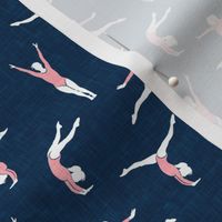 (small scale) Gymnastics - gymnast - pink on dark blue - LAD22