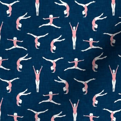 (small scale) Gymnastics - gymnast - pink on dark blue - LAD22
