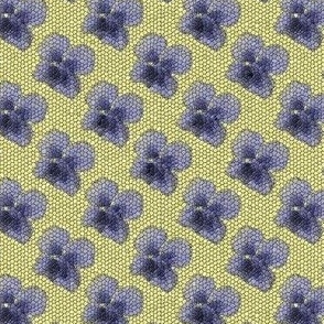 Violets under lace on butter yellow