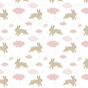 pastel rabbits with pink clouds 