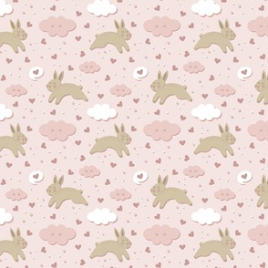 pastel rabbits with pink hearts