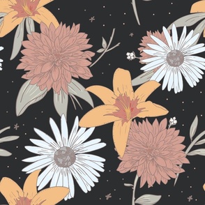 Extra Large Vintage Floral Deep Grey