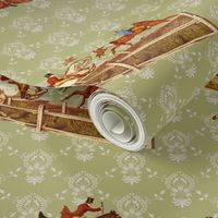 Foxhunters on celadon damask